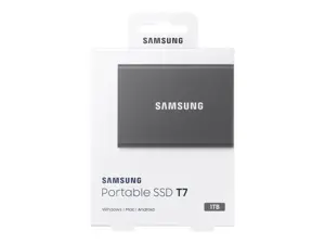 "Samsung" nešiojamasis SSD diskas T7, 1000 GB, C tipo USB, 3.2 Gen 2 (3.1 Gen 2), 1050 MB/s, apsauga nuo slaptažodžio, pilkas