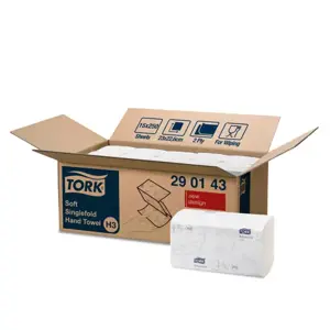 Rankų valymo servetėlės TORK Soft Singlefold H3, 290143, 2 sl., 250 serv., 23 x 22,6 cm, balta sp.