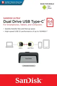 "SanDisk Ultra Dual Drive" USB Type-C atmintinė 64 GB; EAN:619659142056