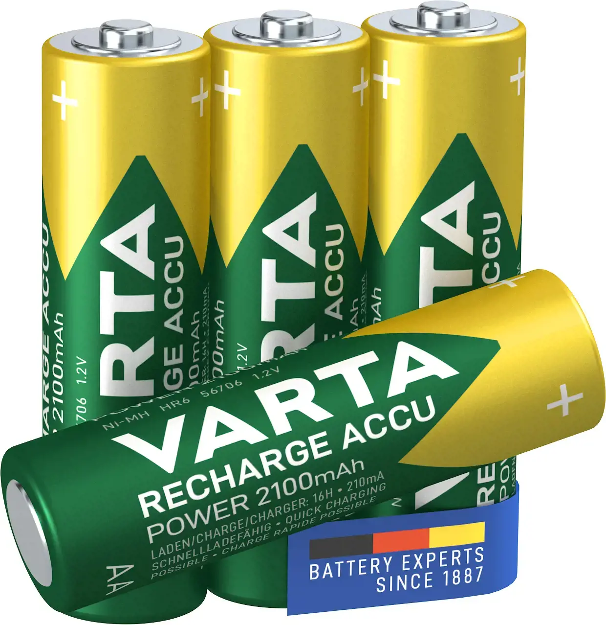 Varta -56706B, Įkraunama baterija, AA, nikelio-metalo hidrido (NiMH), 1,2 V, 4 vnt., 2100 mAh