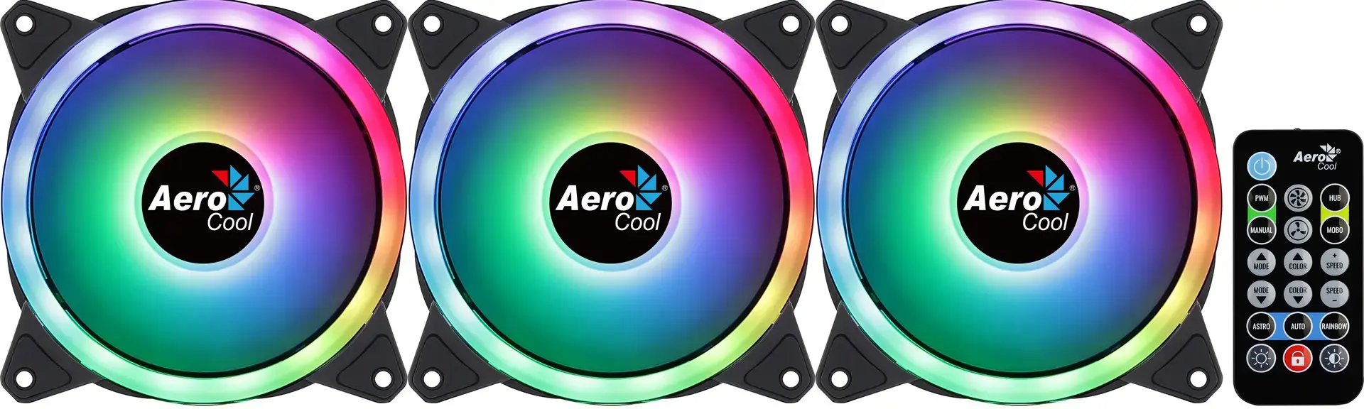 "Aerocool DUO12PRO" komplektas 3xFan 12cm ARGB LED Dual Ring Antivibration 6 kontaktų juodas