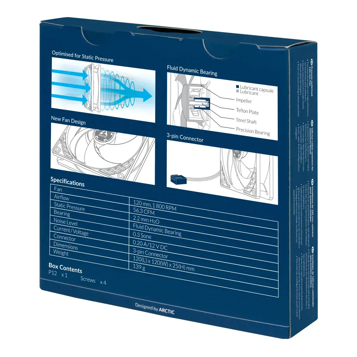 ARCTIC P12 - 120 mm ventiliatorius su optimizuotu slėgiu, Ventiliatorius, 12 cm, 1800 aps/min, 0,3 sone, 56,3 cfm, 95,65 m³/h