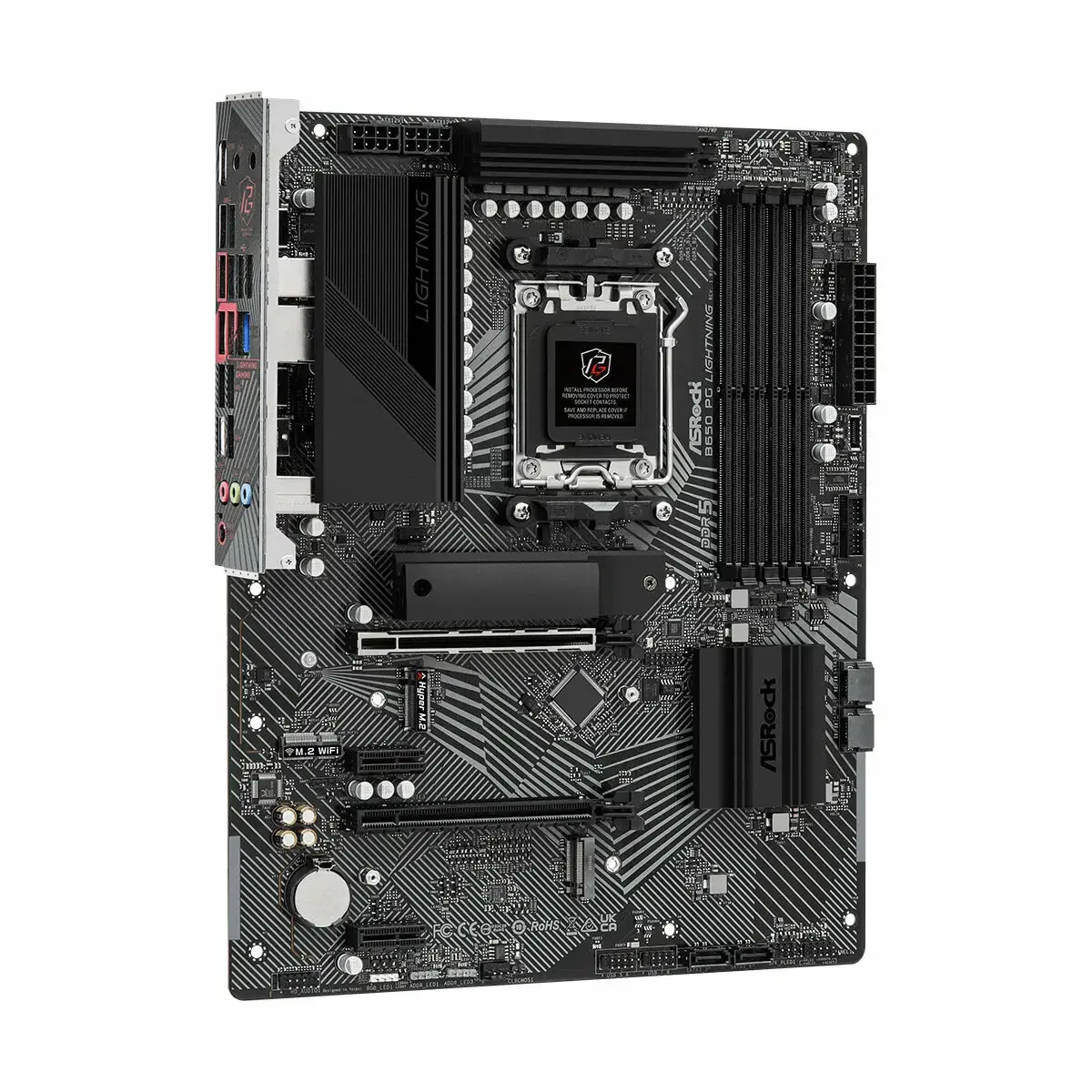 Pagrindinė plokštė ASROCK AMD B650 SAM5 ATX Atmintis DDR5 Atminties lizdai 4 2xPCI-Express 4.0 1x 2xPCI-Express 4.0 16x 3xM.2 1xHDMI 1xAudio-In 1xAudio-Out 1xMikrofonas 4xUSB 2.0 7xUSB 3.2 2xUSB-C 1xRJ45 B650PGLIGHTNING