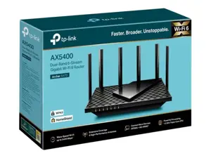 TP-Link AX5400 Dviejų dažnių Gigabit Wi-Fi 6 maršrutizatorius, "Wi-Fi 6" (802.11ax), dviejų dažnių (2,4 GHz / 5 GHz), Ethernet LAN, juodas, nešiojamasis maršrutizatorius