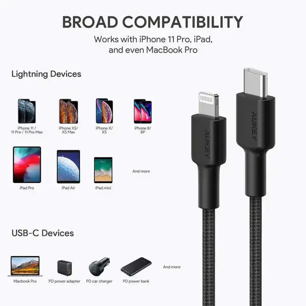 AUKEY CB-CL03 NAILONINIS USB C-LIGHTNING KABELIS 2 M PD
