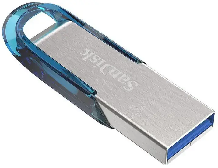 "SanDisk Ultra Flair", 128 GB, USB 3.0, 150 MB/s, skaitymo greitis - tropinė mėlyna ; EAN:619659163082