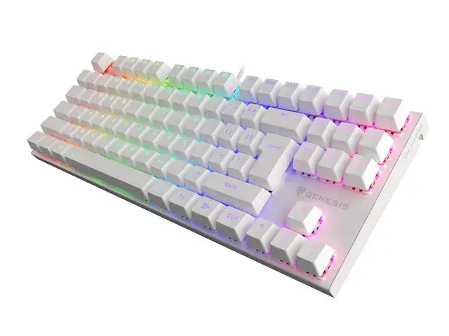 "Genesis THOR 303 TKL" žaidimų klaviatūra, RGB LED apšvietimas, JAV, balta, laidinė, rudas jungiklis