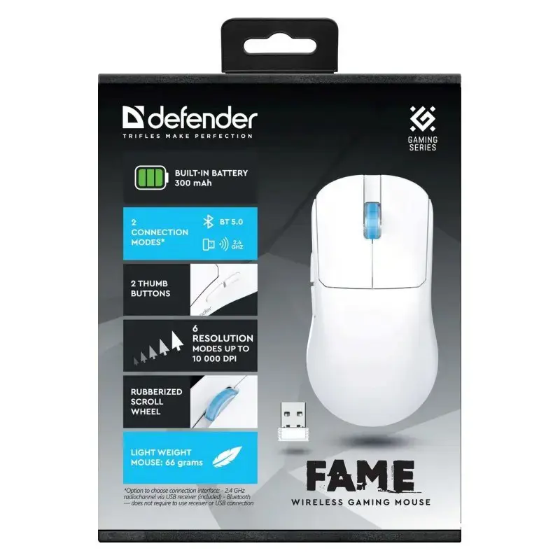 WIRELESS MOUSE DEFENDER FAME GM-516 RF+BT 10000DPI 6P WHITE