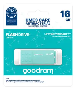 Goodram USB 3.0 UME3 CARE, 16 GB, USB Type-A, 3.2 Gen 1 (3.1 Gen 1), 60 MB/s, Cap, Turquoise