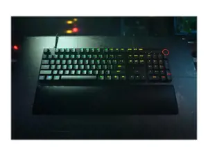 "Razer Huntsman V2" optinė žaidimų klaviatūra su RGB LED apšvietimu, šiaurietiškas išdėstymas, laidinė, juoda, linijinis raudonas jungiklis, skaitmeninė klaviatūra