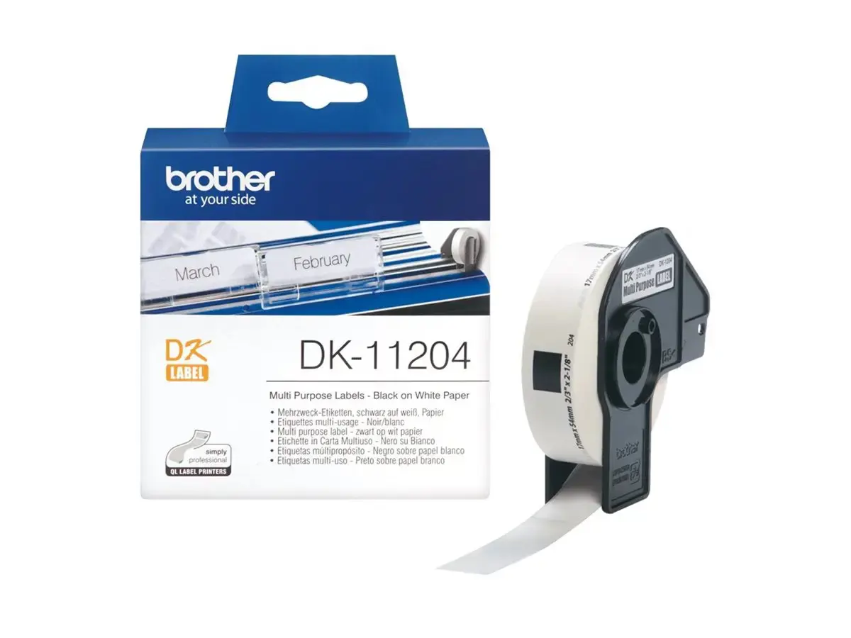 Brother daugiafunkcinės etiketės, juoda ant balto, 400 vnt., DK, baltos, tiesioginio terminio spausdinimo, Brother