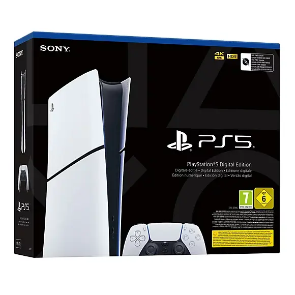 Sony PlayStation 5 (model group - Slim) Digital Edition, PlayStation 5, Black, White, 16384 MB, GDDR6, 448 GB/s, AMD