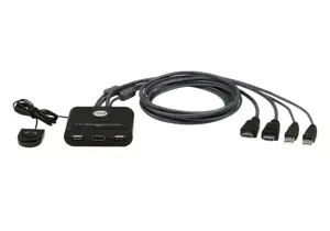 ATEN 2 prievadų USB FHD HDMI kabelinis KVM jungiklis, 1920 x 1200 taškų, "Full HD", 1 518 W, juodas
