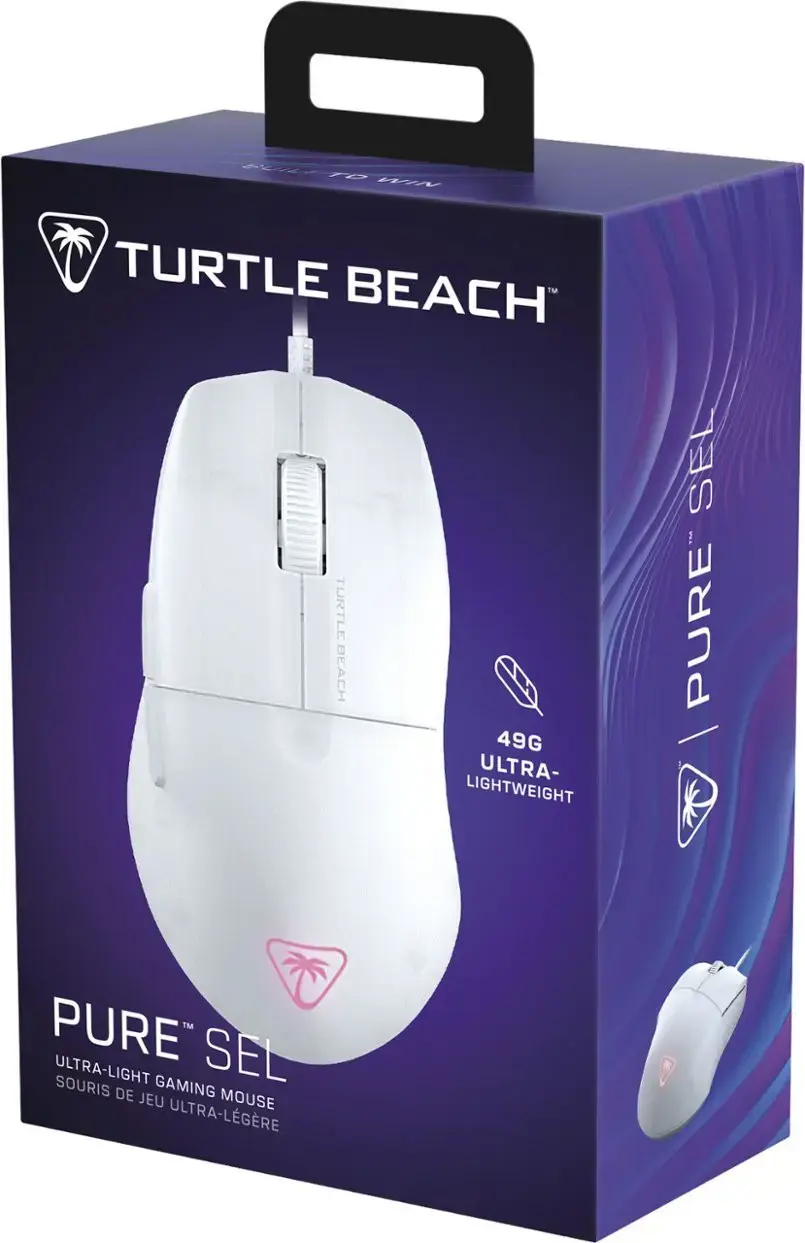 Turtle Beach Pure SEL - Ultra-Light Ergonomic RGB Gaming Mouse, 8K DPI Optical Sensor, Mechanical Switches, Pretension System, Pure PTFE glides, RGB Illumination White, Right-hand, Optical, USB Type-A, 8000 DPI, White