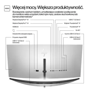 HP 738pu Series 7 Pro Curved TB4 Charging Monitor - 37.5" 3840x1600 WQHD+ 400-nit 60Hz AG, Curved, IPS Black HDR 400, USB-C(100W/65W/15W)/HDMI/ DP Daisy-Chain, 5x USB-A, speakers, RJ-45 LAN, height adjustable/tilt/swivel, 3 years (Z38c)