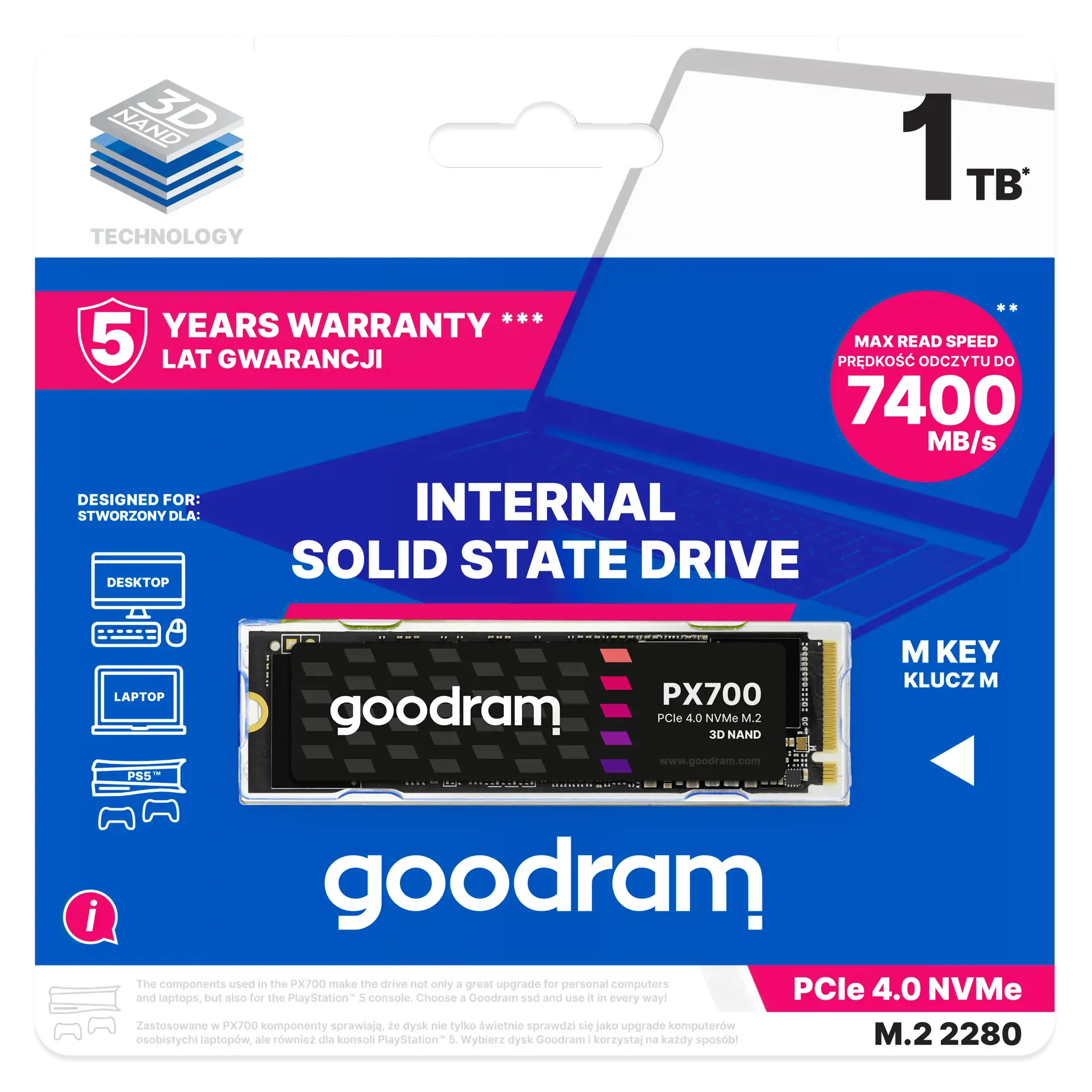 SSD diskas GOODRAM SSDPR-PX700-01T-80 1024 GB, M.2, PCI Express 4.0