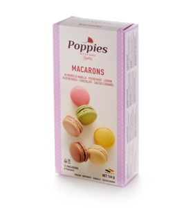 Migdoliniai sausainiai POPPIES Macaroons, 6 skoniai, 12 vnt. x 12 g