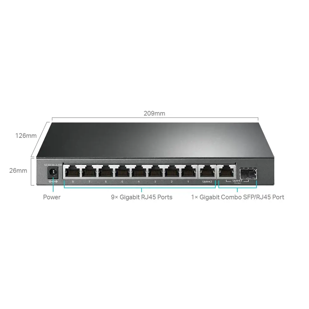 "TP-Link" 10 prievadų "Gigabit Easy Smart" komutatorius su 8 prievadais PoE+, valdomas, L2, Gigabit Ethernet (10/100/1000), maitinimas per Ethernet (PoE)