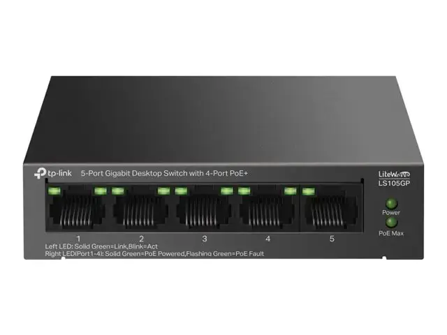 TP-LINK | 5-Port Gigabit Desktop Switch with  4-Port PoE+ | LS105GP | Unmanaged | Desktop
