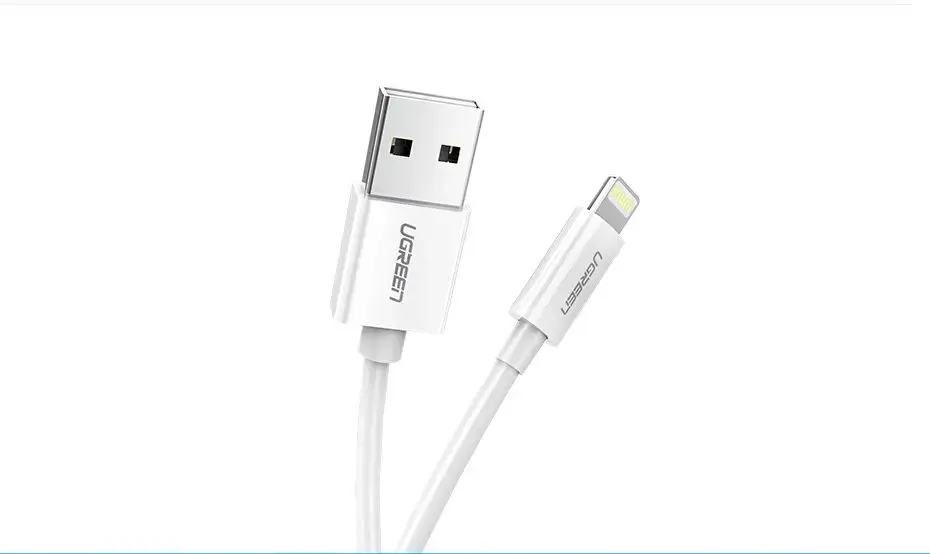 Ugreen kabelis USB 2.0 A lightning 2 m, 5V/2.4A iPhone 7 / 7plus / 6S / 6 / 6 Plus, iPhone 5s/5c/5, iPad Mini/Mini 2, iPad, 1 m, Lightning, USB A, vyriškas, vyriškas, baltas