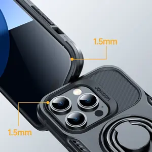 "Joyroom Dual Hinge" dėklas "iPhone 14 Pro" šarvuotas dėklas su stovu ir žiedo laikikliu, juodas