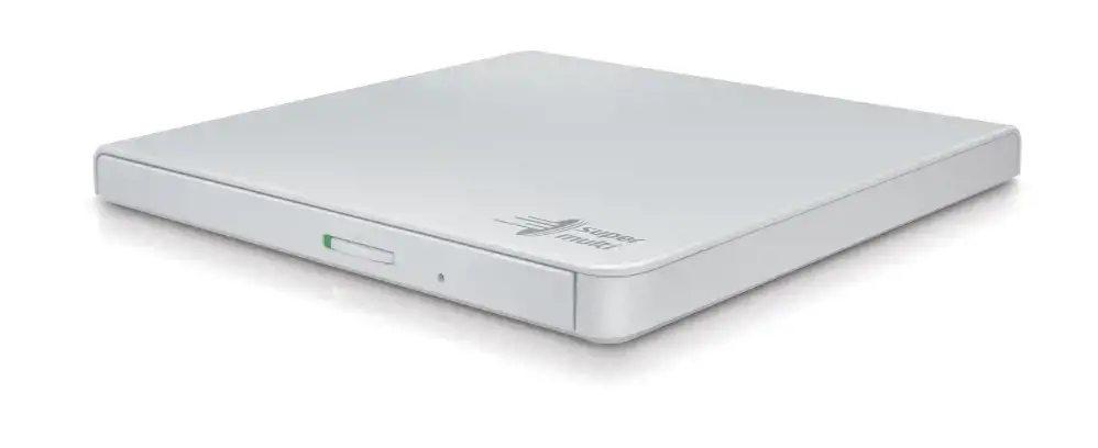 "Hitachi-LG Slim" nešiojamasis DVD rašytuvas, baltas, dėklas, stalinis/nešiojamasis kompiuteris, DVD±RW, USB 2.0, 60000 h