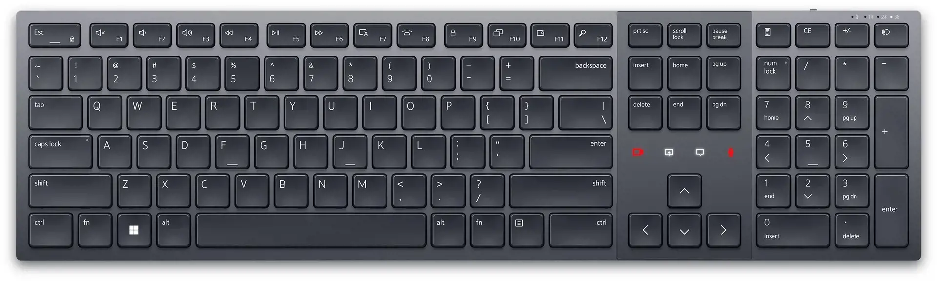 DELL KB900, pilno dydžio (100 %), RF belaidis ryšys + "Bluetooth", žirklinis klavišų jungiklis, QWERTY, grafito spalvos