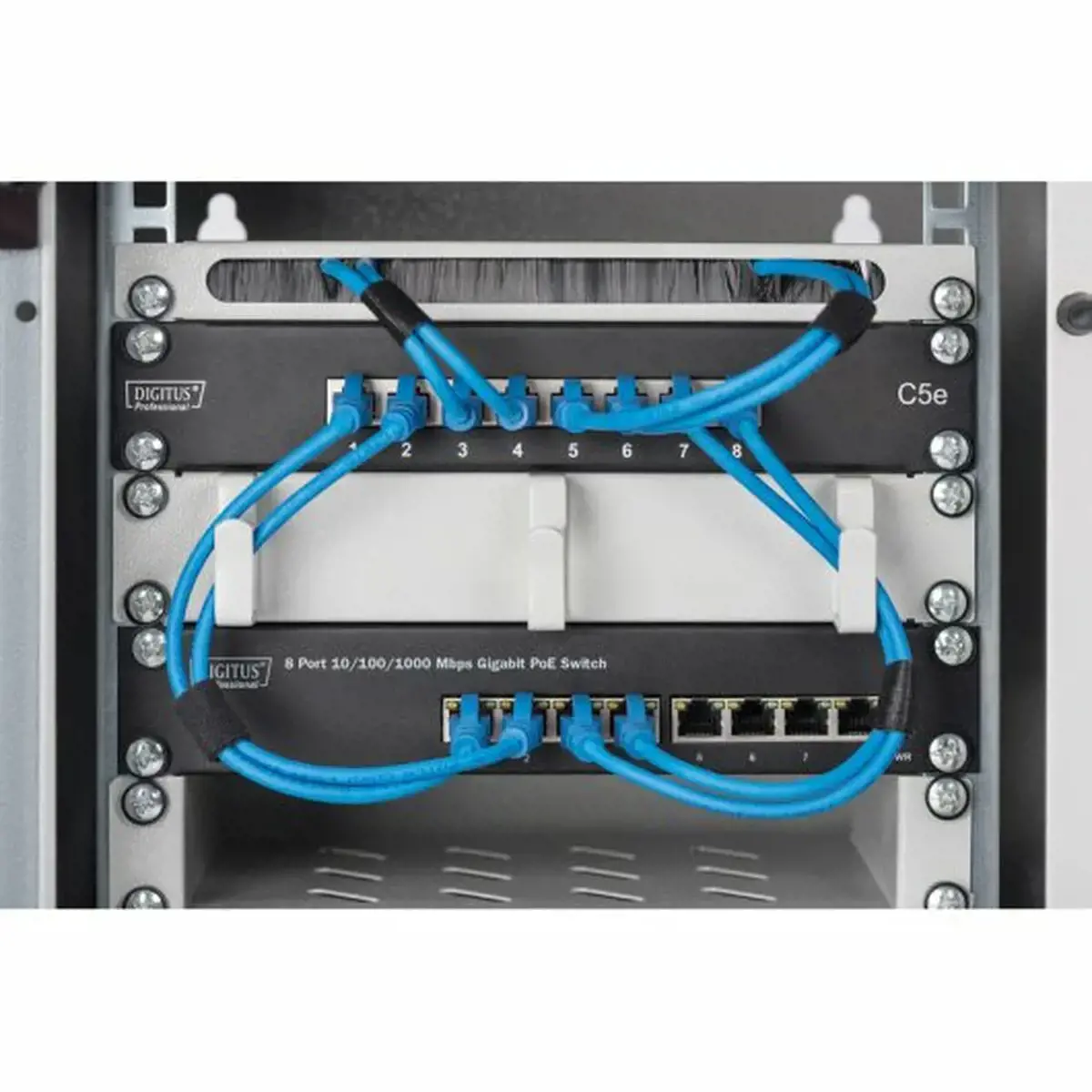 DIGITUS 10 colių 8 prievadų Gigabit Ethernet PoE komutatorius 8 x 10/100/1000Mbps RJ45 PoE 96W su 10 colių laikikliais