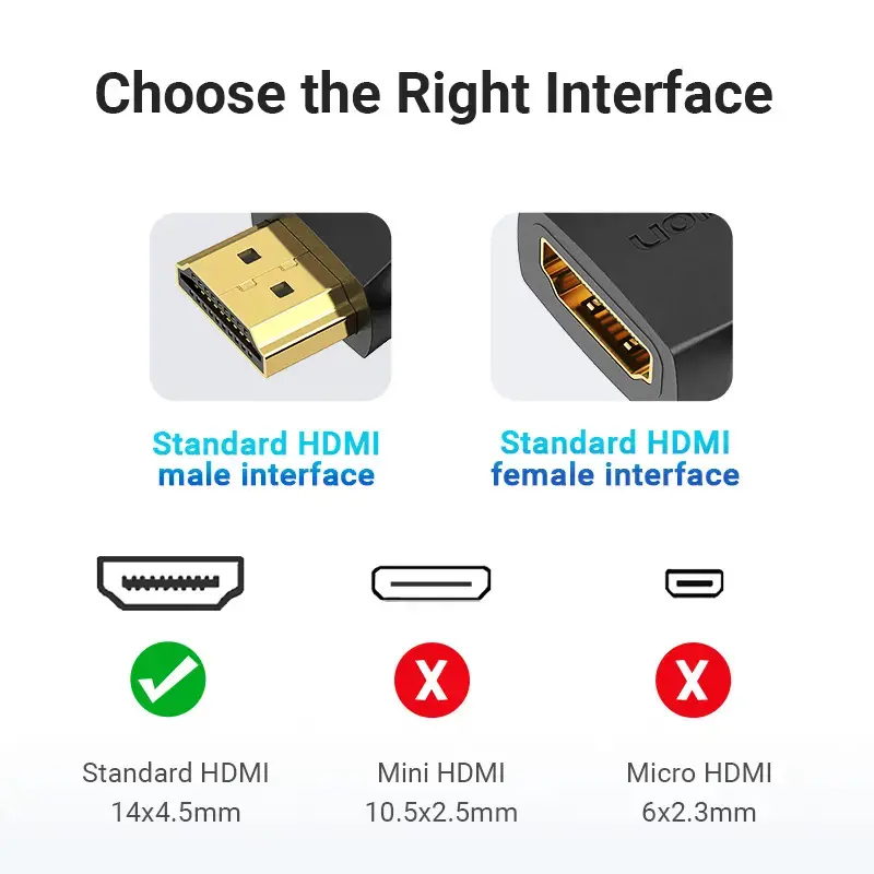 "Vention" HDMI 270 laipsnių vertikalus plokščias adapteris iš vyriškos į moterišką, juodas, HDMI, HDMI, juodas