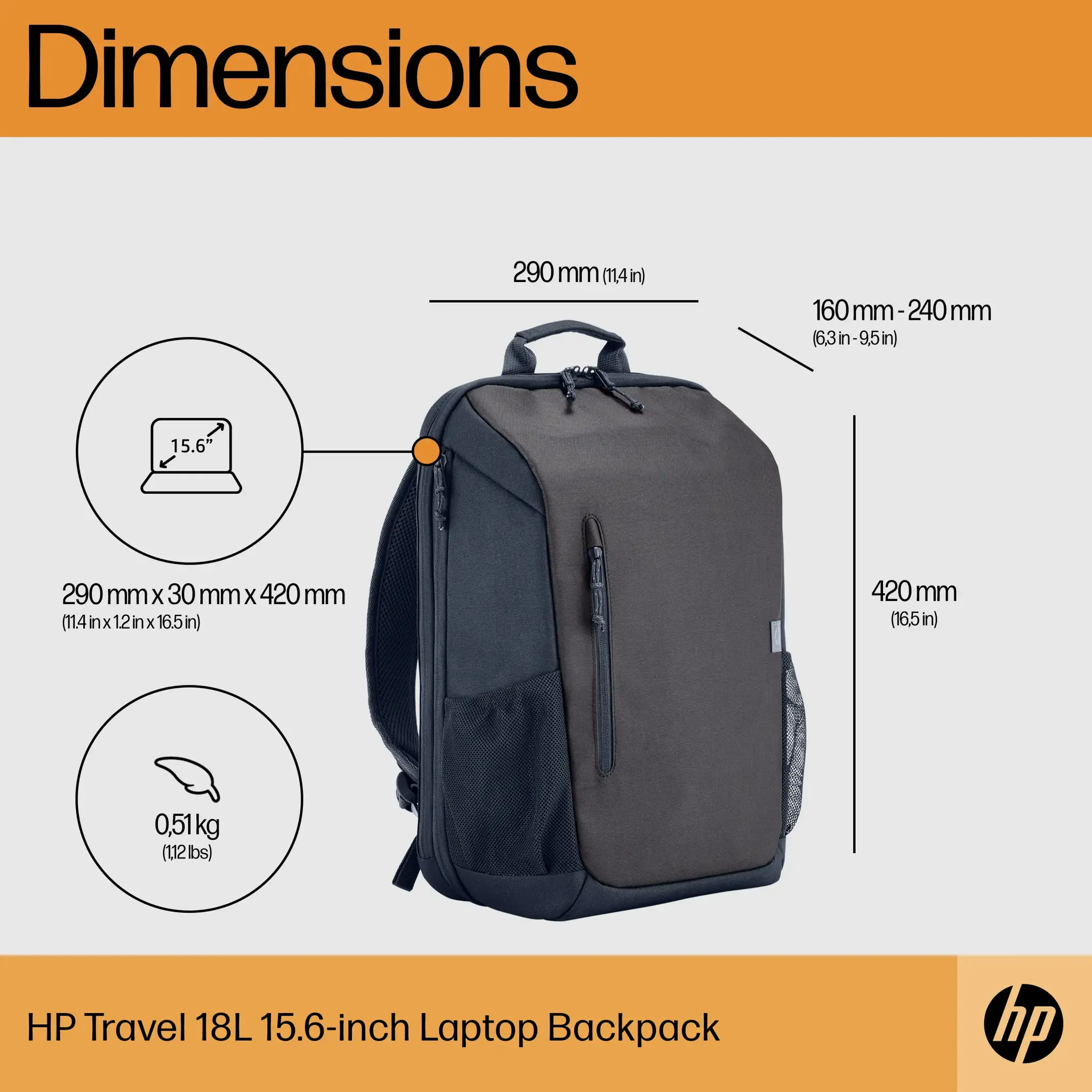 HP Travel 18 Liter 15.6 Iron Grey Laptop Backpack, 39.6 cm (15.6"), Polyester