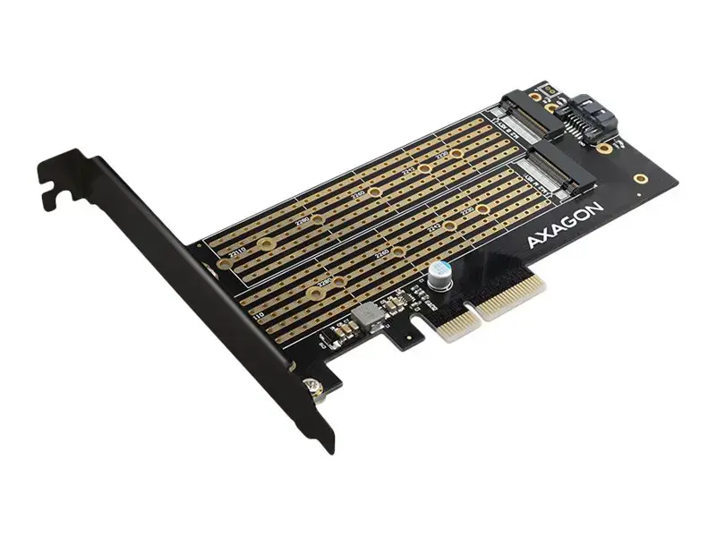 AXAGON PCEM2-D PCI-E 3.0 4x - DUAL M.2 SSD (NVMe + SATA), dviguba įtampa, iki 110 mm SSD