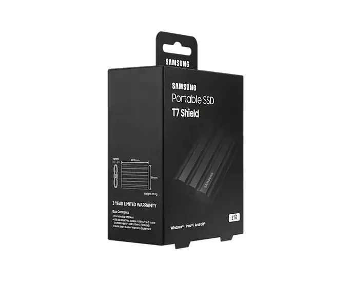 SAMSUNG nešiojamasis SSD T7 Shield 2TB USB 3.2 Gen 2 + IPS 65 juodas