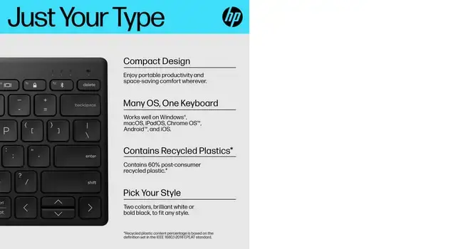 "HP 350 Compact Multi-Device Bluetooth" klaviatūra, "Bluetooth", mechaninė, QWERTY, juoda