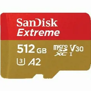 "SanDisk Extreme microSDXC 512GB + SD adapteris + 1 metų "RescuePRO Deluxe" iki 190MB/s ir 130MB/s skaitymo/rašymo greitis A2 C10 V30 UHS-I U3; EAN:619659189648