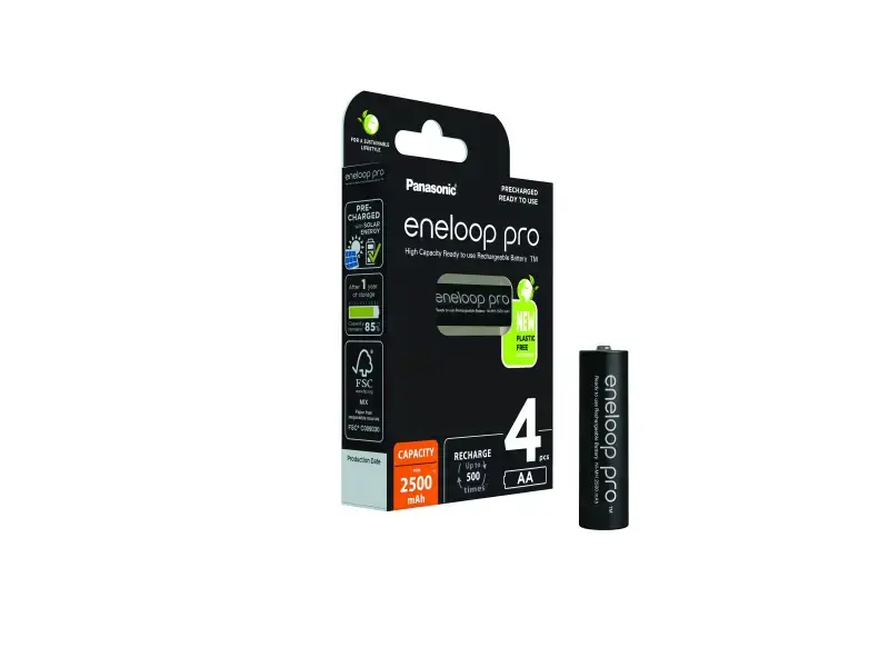 Rechargeable batteries Panasonic Įkraunamos baterijos Panasonic ENELOOP Pro BK-3HCDE/4BE, 2450 mAh, 500 (4xAA)