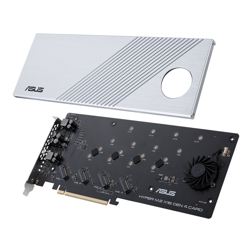 ASUS Hyper M.2 x16 Gen 4, PCIe, M.2, PCIe 4.0, sidabrinis, kompiuteris, aktyvus