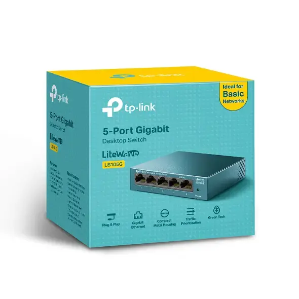 "TP-Link" 5 prievadų 10/100/1000Mbps stalinio kompiuterio tinklo komutatorius, nevaldomas, Gigabit Ethernet (10/100/1000), montuojamas ant sienos