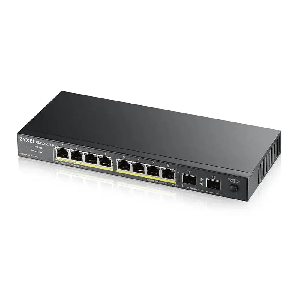 Zyxel GS1100-10HP v2, nevaldomas, Gigabit Ethernet (10/100/1000), maitinimas per Ethernet (PoE), montuojamas ant sienos