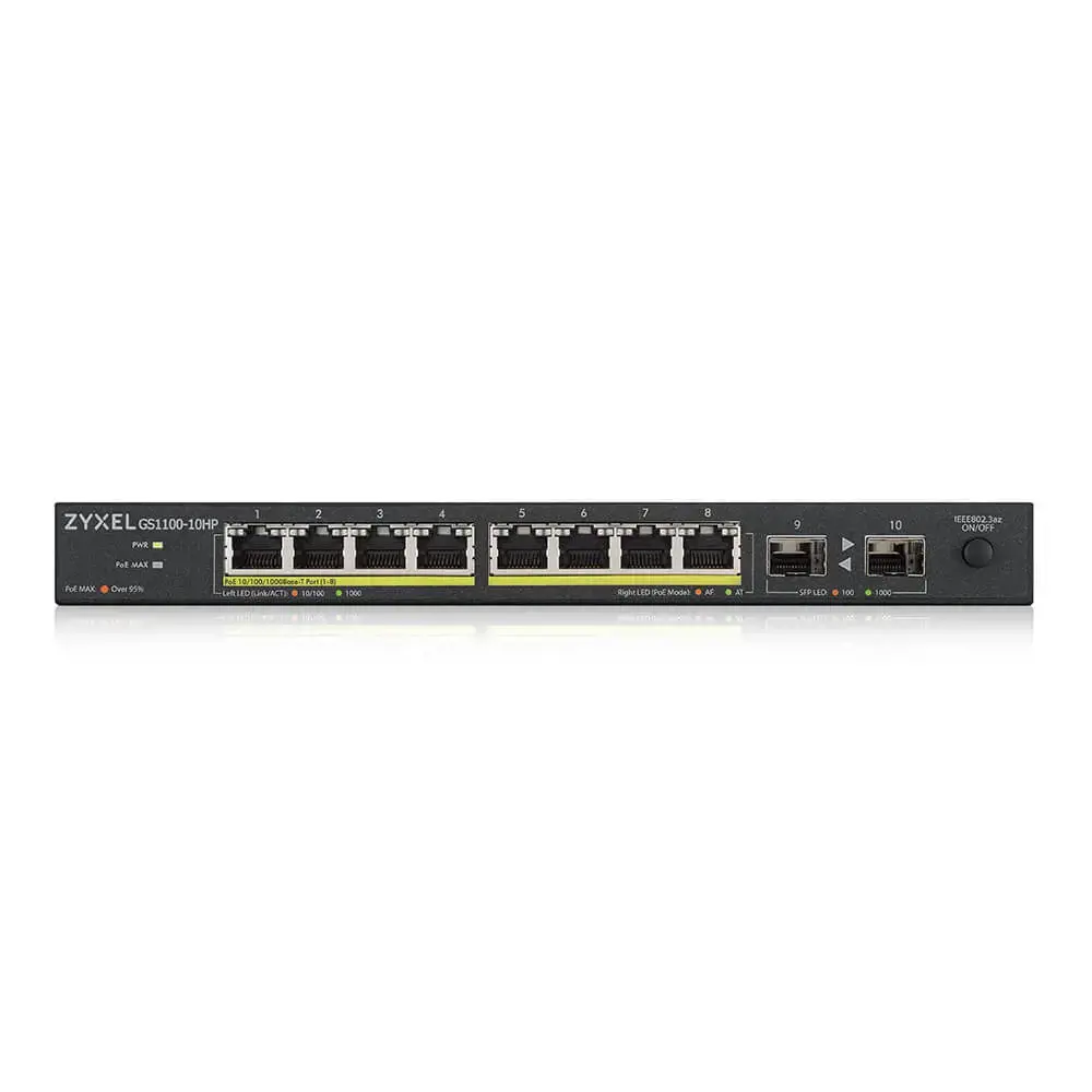 Zyxel GS1100-10HP v2, nevaldomas, Gigabit Ethernet (10/100/1000), maitinimas per Ethernet (PoE), montuojamas ant sienos