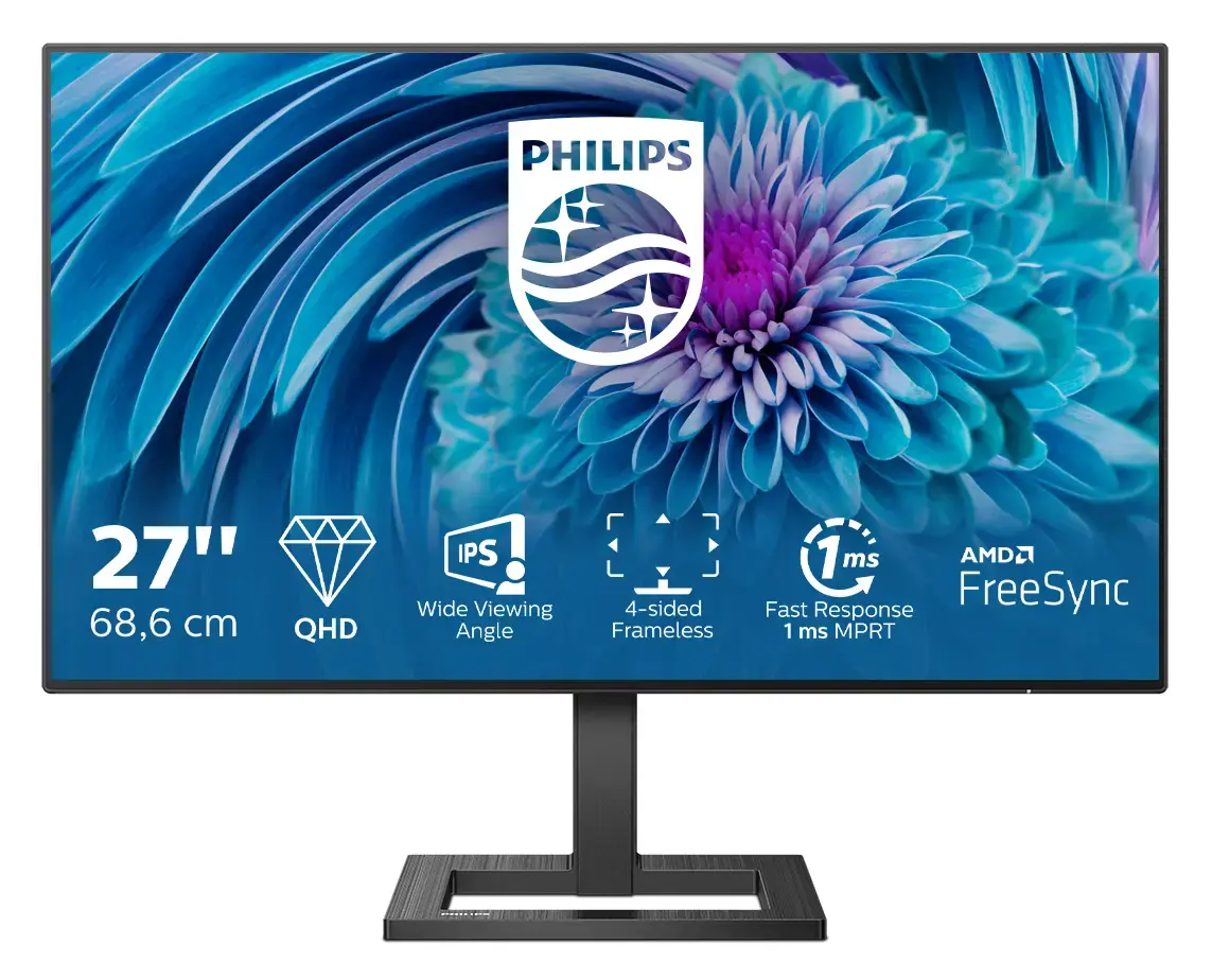 Monitorius Philips E Line 275E2FAE/00, 68.6 cm (27"), 2560 x 1440 pixels, 4K Ultra HD, LED, 4 ms, Black