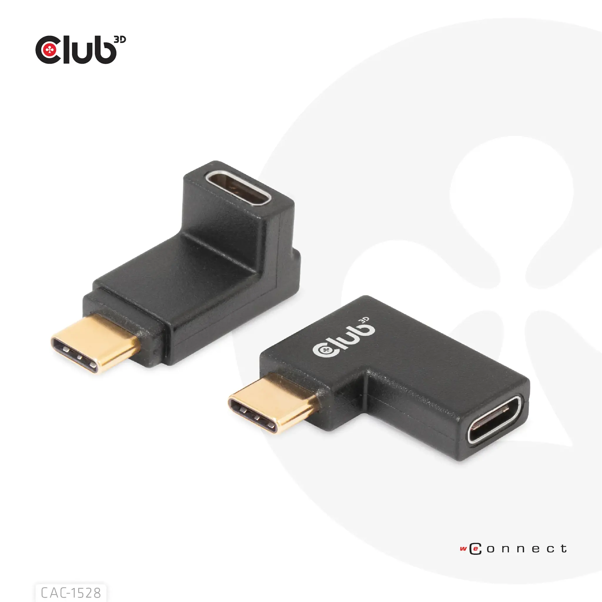 CLUB3D USB Type-C Gen2 Angled Adapter set of 2 up to 4K120Hz M/F, USB C, USB C, USB 3.2 Gen 2 (3.1 Gen 2)