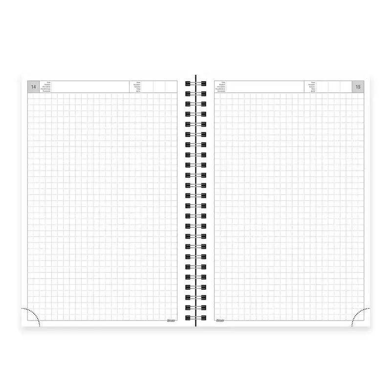 Kalendorius - užrašinė TIMER, su spirale, A5, be datų, 224 lapai, langeliais, kartoniniu viršeliu, raudona sp.