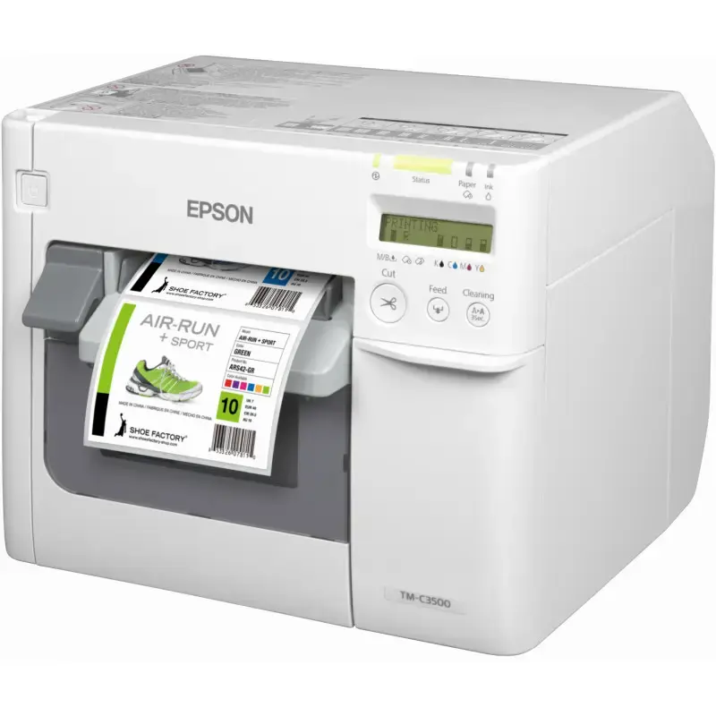 "Epson ColorWorks C3500", pjaustyklė, dozatorius, USB, Ethernet, "NiceLabel", balta