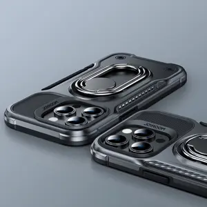 "Joyroom Dual Hinge" dėklas "iPhone 14 Pro" šarvuotas dėklas su stovu ir žiedo laikikliu, juodas
