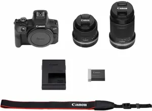 "Canon EOS R100 + RF-S 18-45mm F4.5-6.3 IS STM + RF-S 55-200mm F5-7.1 IS STM rinkinys, 24,1 MP, 6000 x 4000 taškų, CMOS, 4K Ultra HD, 309 g, juoda
