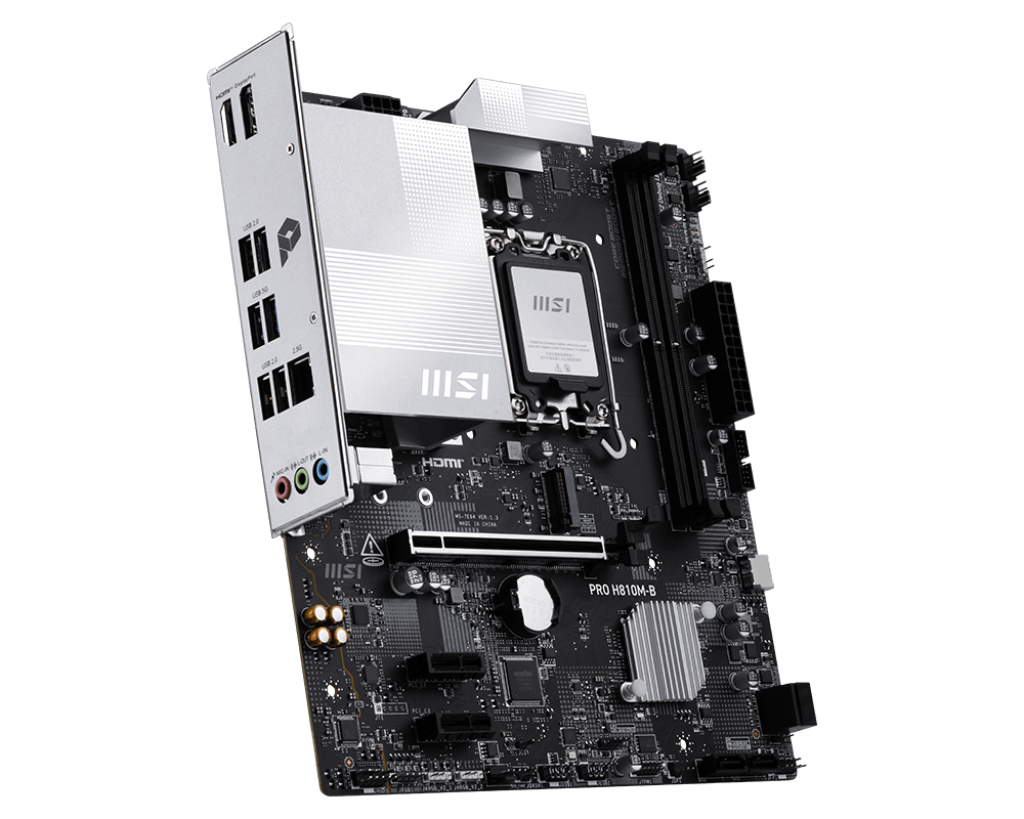 MSI PRO H810M-B | Processor family Intel H810 | Processor socket LGA1851 | DDR5 | Supported hard disk drive interfaces SATA, M.2 | Number of SATA connectors 4