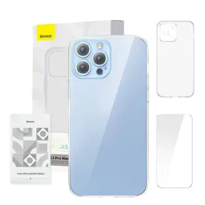 "Baseus Crystal Clear" apsauginis dėklas "13 Pro Max" (skaidrus) + grūdintas stiklas + valymo rinki…