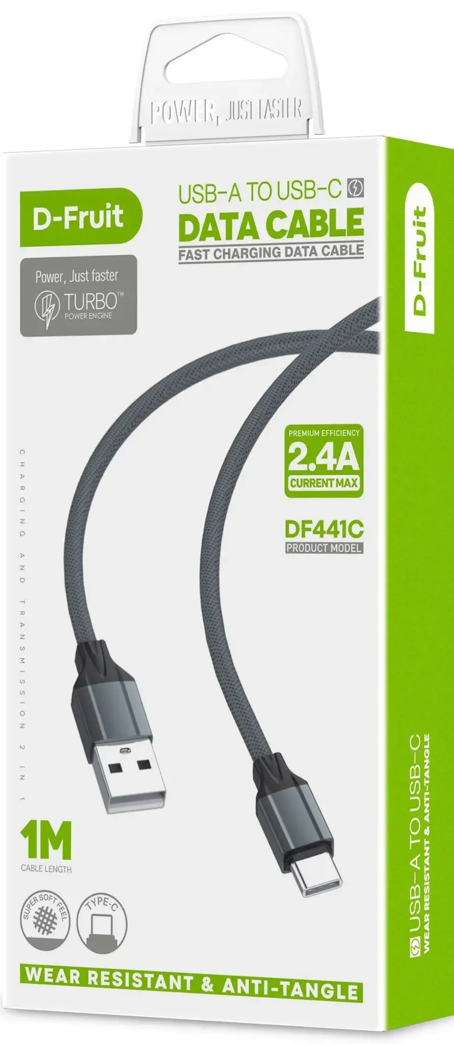 "D-Fruit" kabelis USB-A - USB-C 1 m, pilkos spalvos (DF441C)