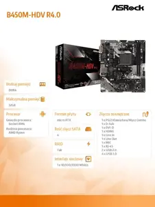 ASROCK B450M-HDV R4.0 AM4 lizdas