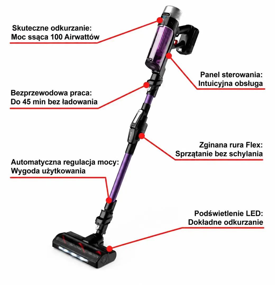TEFAL Vacuum Cleaner | TY2039WO X-force Flex | Cordless operating | 250 W | Black/Purple